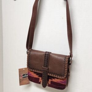 Ariat Blanket Whipstitch Small Crossbody Bag Purse Western Brown New